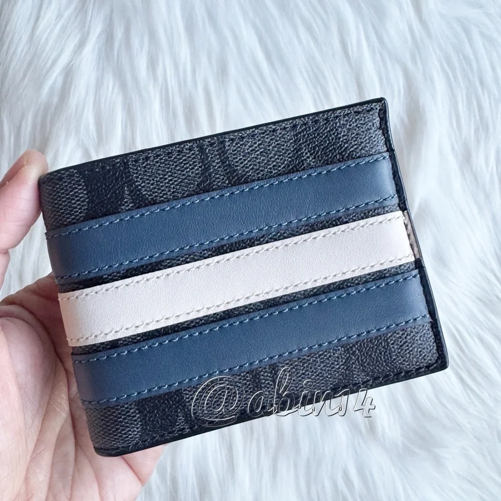 NWOT Coach Slim Signature and Leather Varsity Stripe Slim Billfold Wallet
